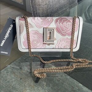 Karl Lagerfeld White and Pink Floral Crossbody Bag